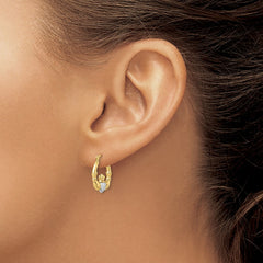 10K Yellow Gold & Rhodium Claddagh Hollow Hoop Earrings