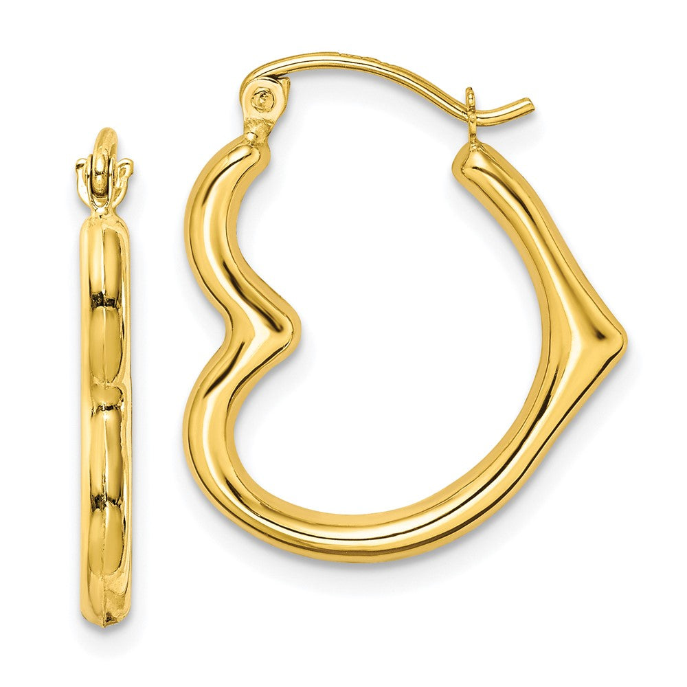 10K Yellow Gold Hollow Heart Shape Hollow Hoop Earrings