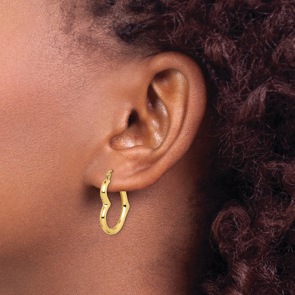10K Yellow Gold Hollow Heart Shape Hoop Earrings