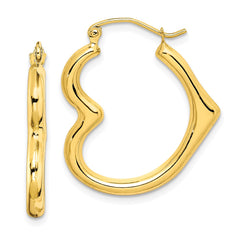 10K Yellow Gold Hollow Heart Shape Hoop Earrings