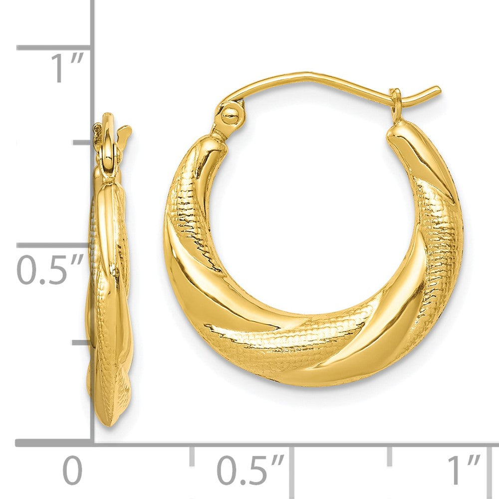 10K Yellow Gold Textured Scalloped Hollow Hoop Earrings
