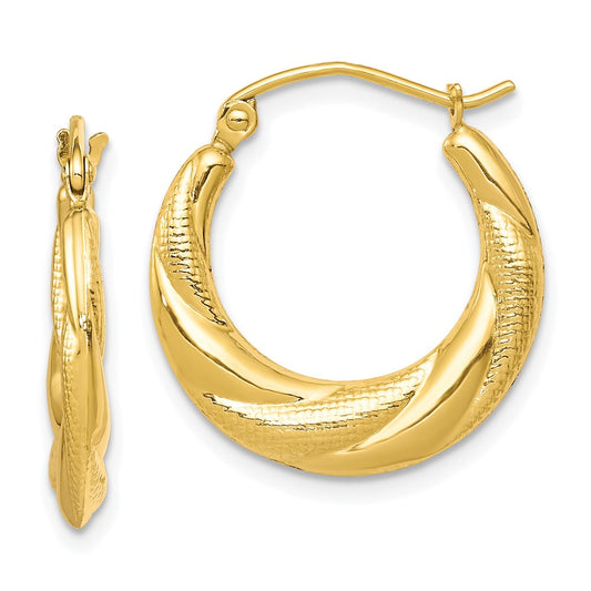 10K Yellow Gold Textured Scalloped Hollow Hoop Earrings