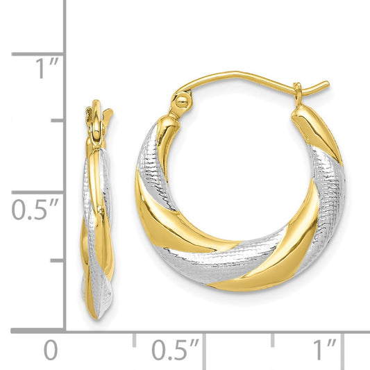 10K Yellow Gold & Rhodium Twist Hollow Hoop Earrings