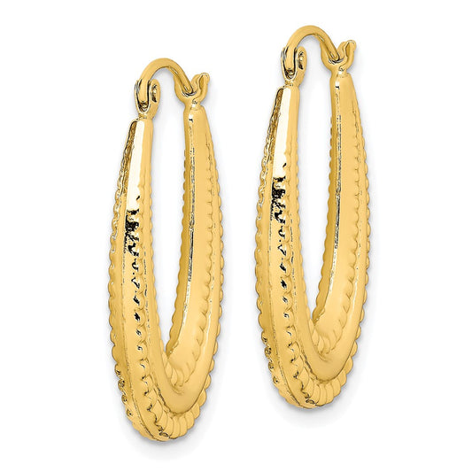 10K Yellow Gold Textured Oval Hollow Hoop Earrings