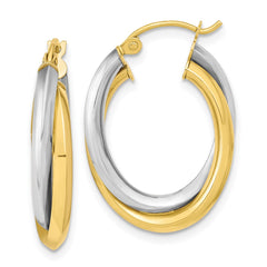 10K Two-Tone Gold Polished Double Oval Hoop Earrings