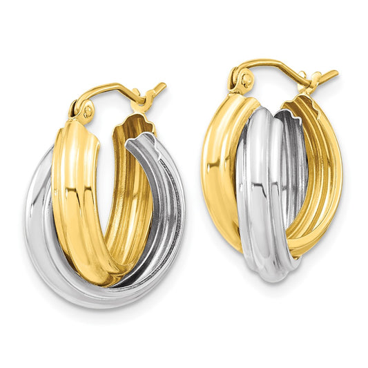 10K Two-Tone Gold Polished Double Hoop Earrings