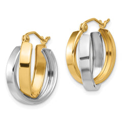 10K Two-Tone Gold Polished Double Hoop Earrings