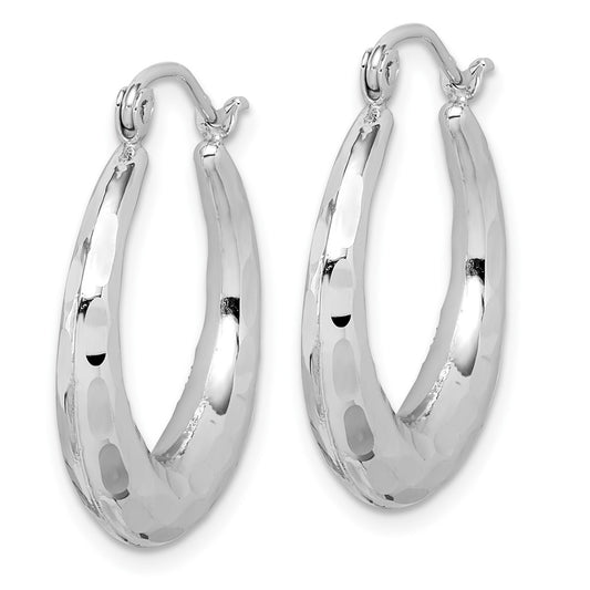10K White Gold Polished & Diamond-cut Hoop Earrings