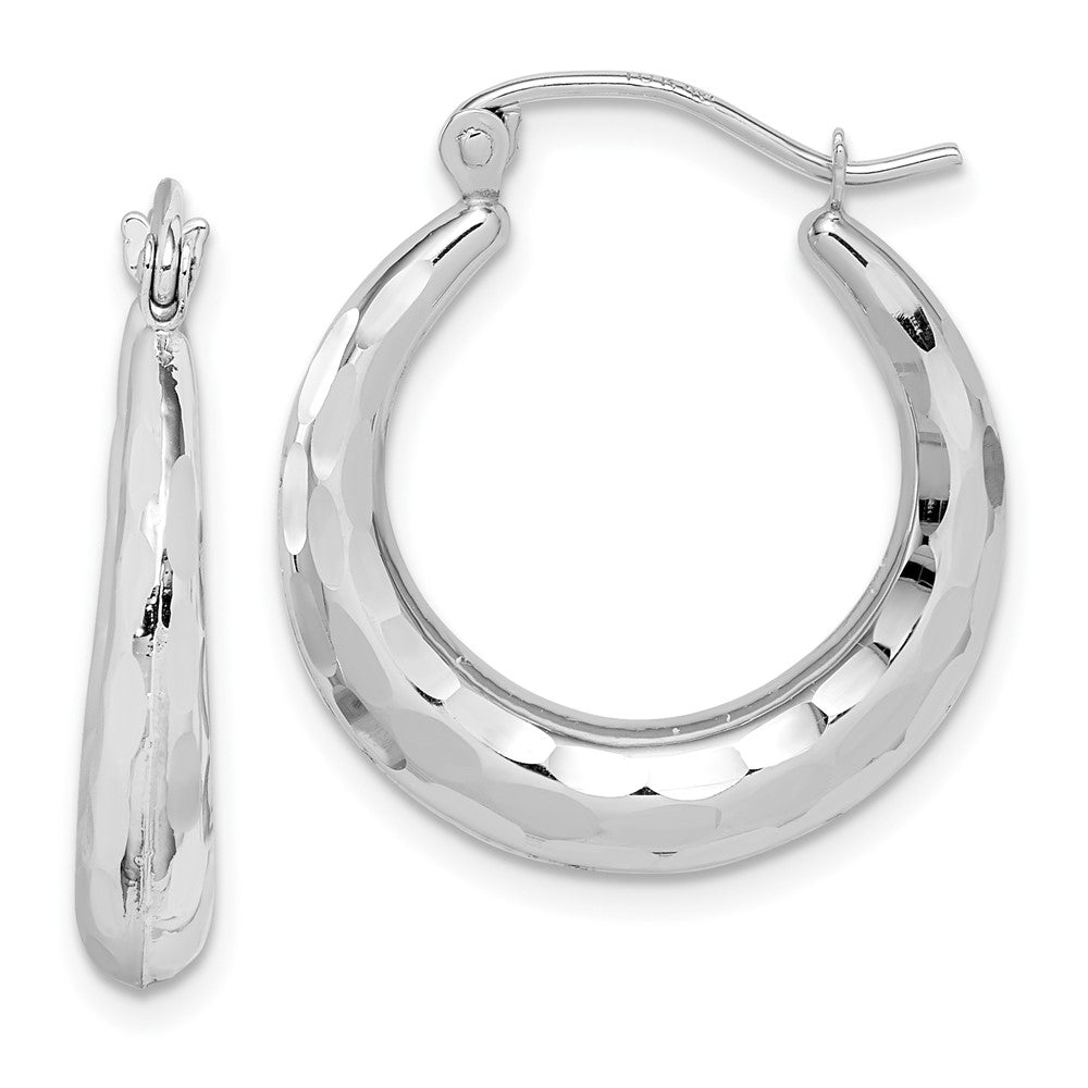 10K White Gold Polished & Diamond-cut Hoop Earrings