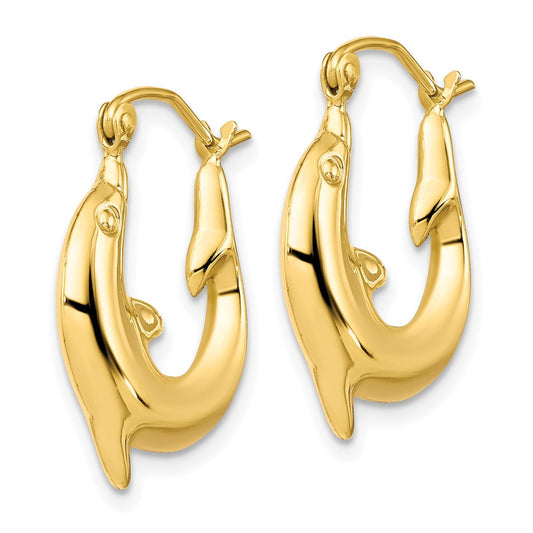 10K Yellow Gold Polished Dolphin Hoop Earrings