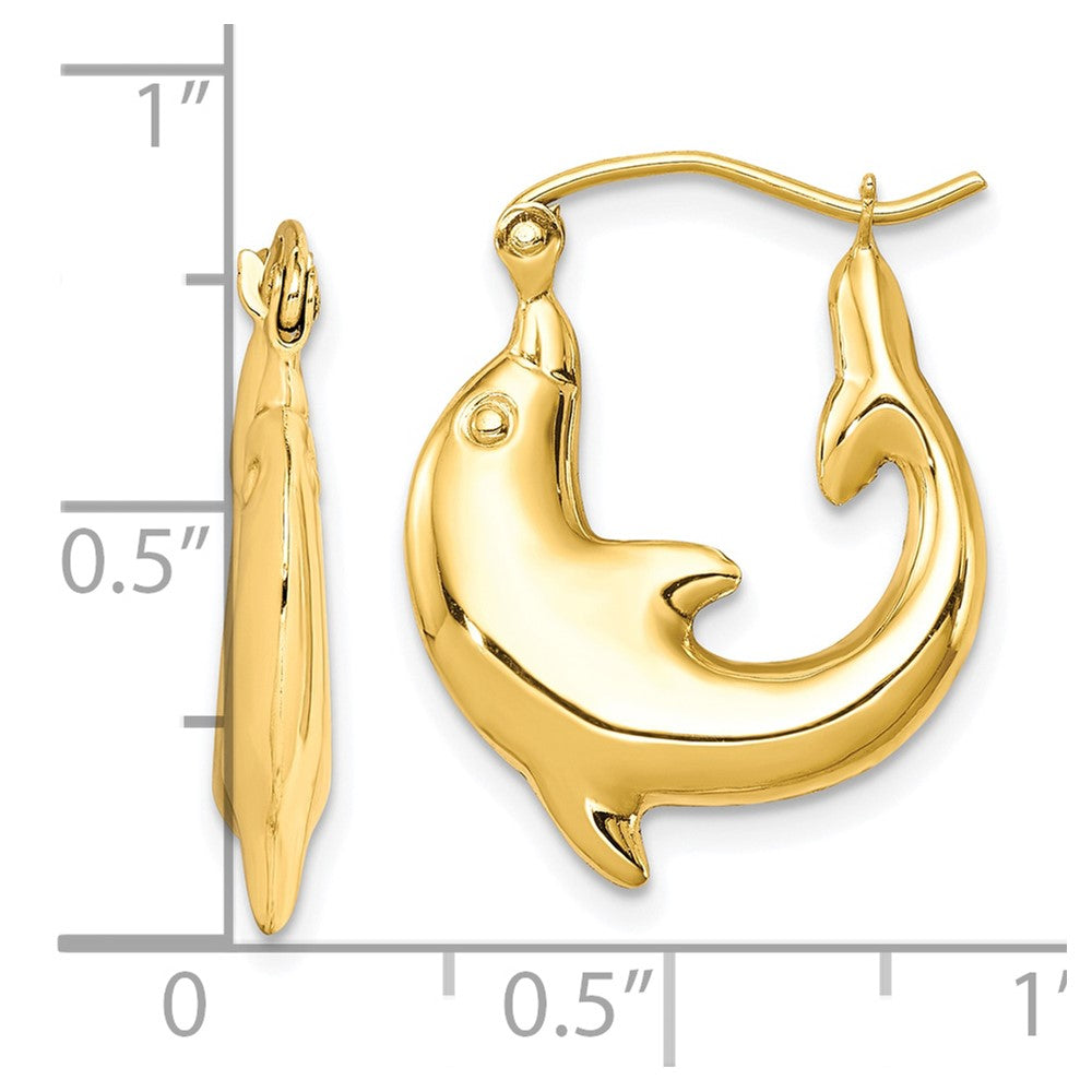 10K Yellow Gold Polished Dolphin Hoop Earrings