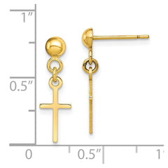 10K Yellow Gold Polished Cross Dangle Post Earrings