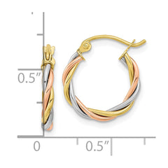 10K Tri-Color Gold Polished 2.5mm Twisted Hoop Earrings