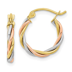 10K Tri-Color Gold Polished 2.5mm Twisted Hoop Earrings