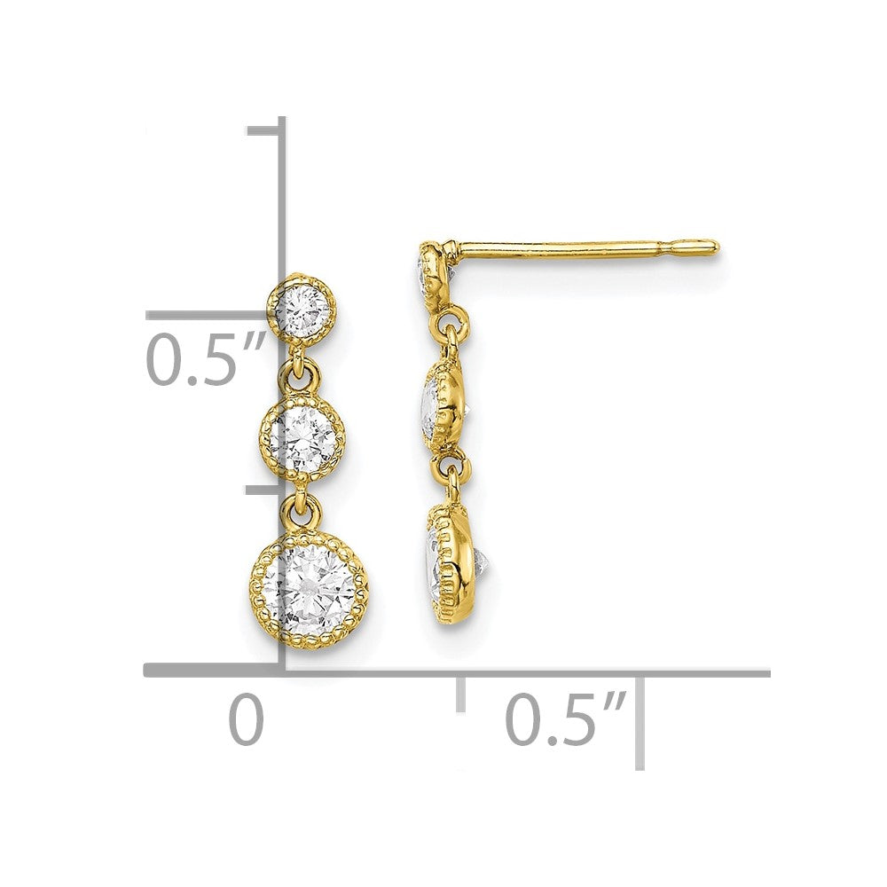 10K Yellow Gold CZ 3 Stone Dangle Earrings