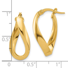 10K Yellow Gold Polished Twisted Oval Hoop Earrings