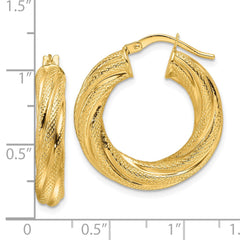 10K Yellow Gold Polished 4.7mm Textured Twist Round Hoop Earrings