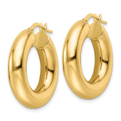 10K Yellow Gold Polished 6mm Hollow Round Tube Round Hoop Earrings
