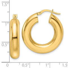 10K Yellow Gold Polished 6mm Hollow Round Tube Round Hoop Earrings