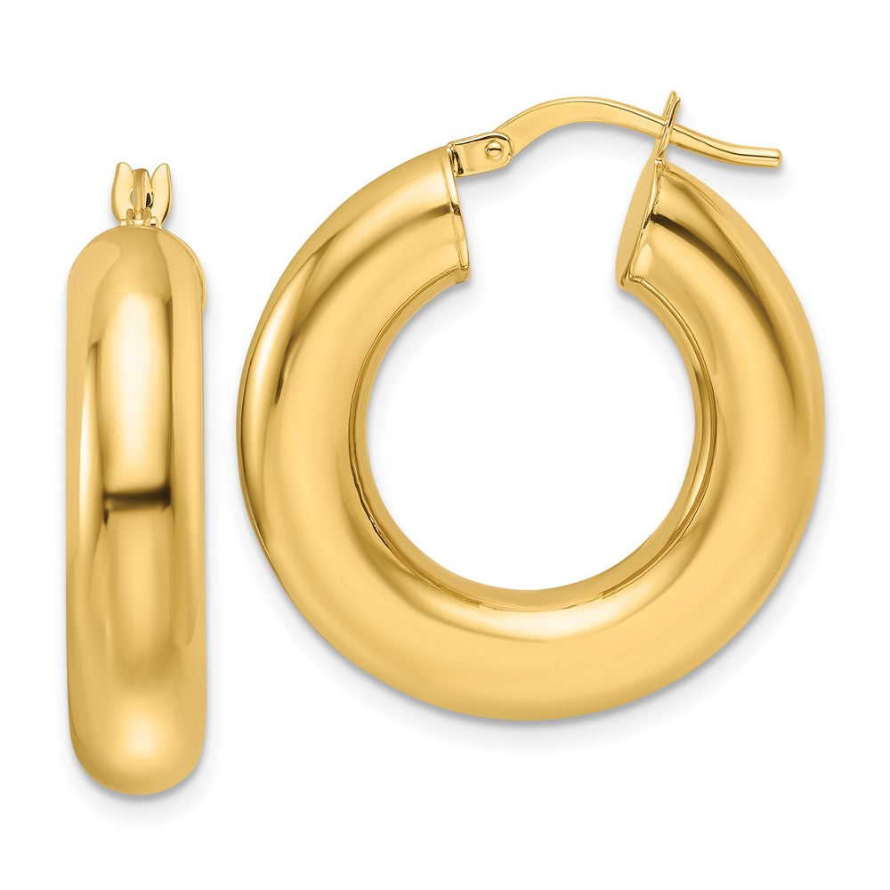 10K Yellow Gold Polished 6mm Hollow Round Tube Round Hoop Earrings