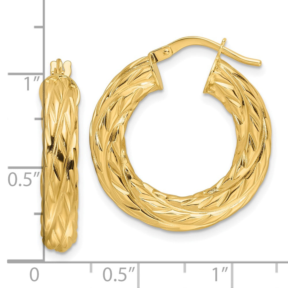 10K Yellow Gold Polished Woven Texture 4.75mm Round Hoop Earrings