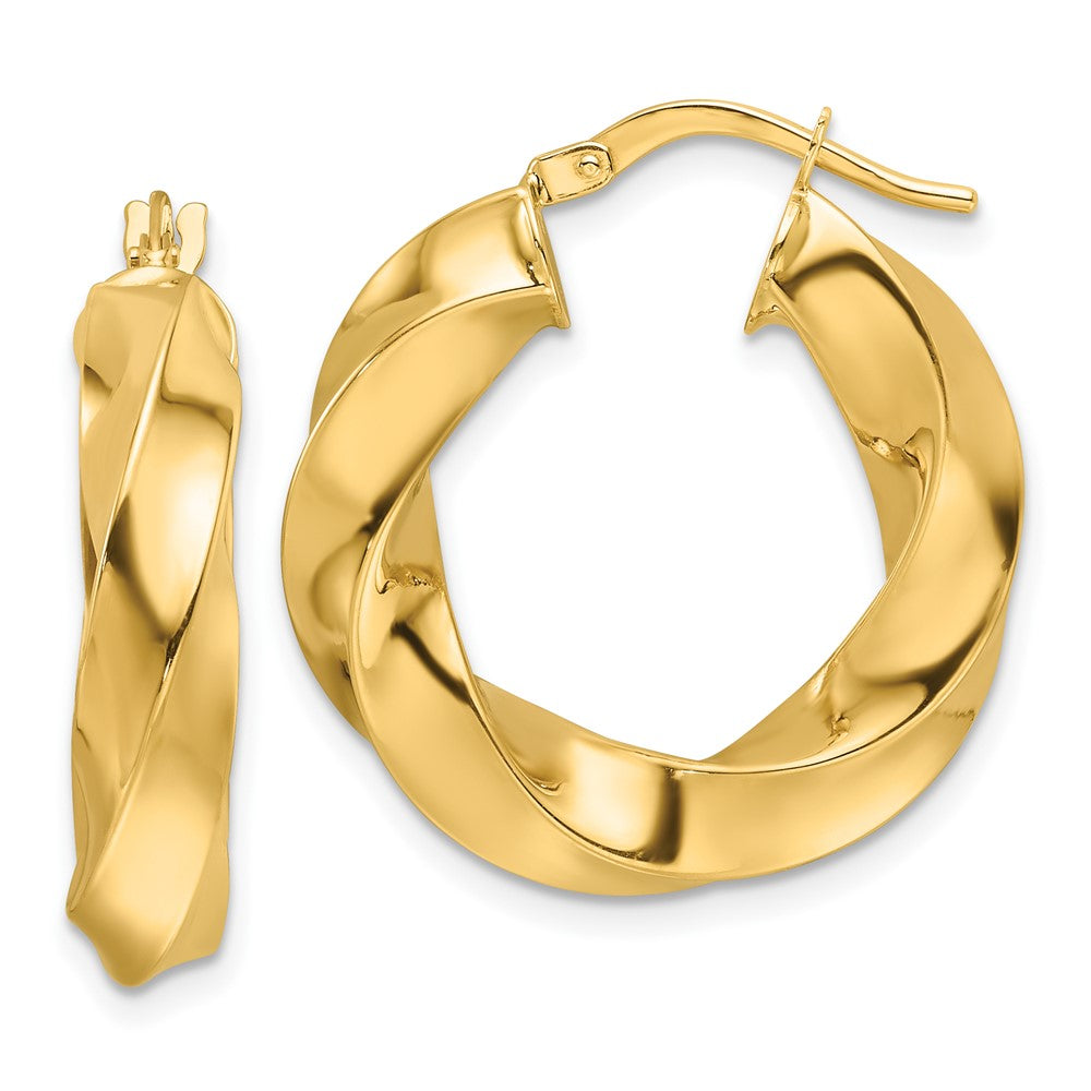 10K Yellow Gold Polished 5.25mm Hollow Twisted Round Hoop Earrings