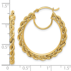 10K Yellow Gold Polished and Diamond-cut Rope 2.95mm Hoop Earrings