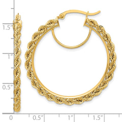 10K Yellow Gold Polished and Diamond-cut Rope 2.95mm Hoop Earrings