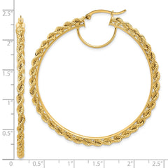 10K Yellow Gold Polished and Diamond-cut Rope 2.95mm Hoop Earrings