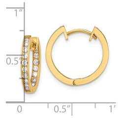 10K Yellow Gold Polished 2.2mm CZ Hinged In Out Hoop Earrings
