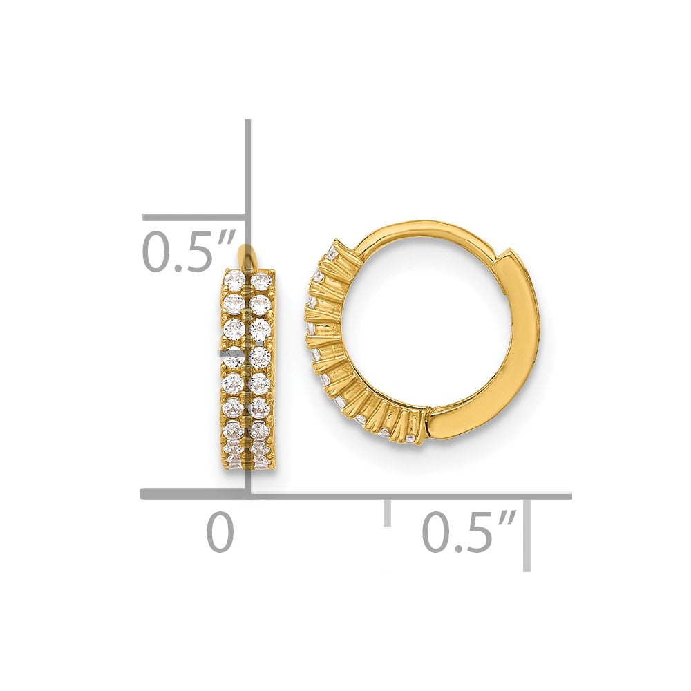 10K Yellow Gold Polished 2.5mm CZ Hinged Hoop Earrings