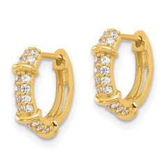 10K Yellow Gold Polished CZ Hinged Hoop Earrings