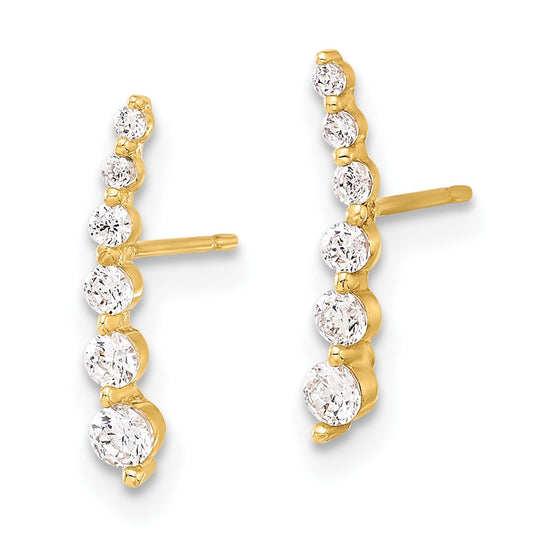 10K Yellow Gold Polished Curved Bar CZ Post Earrings