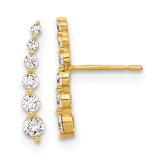 10K Yellow Gold Polished Curved Bar CZ Post Earrings