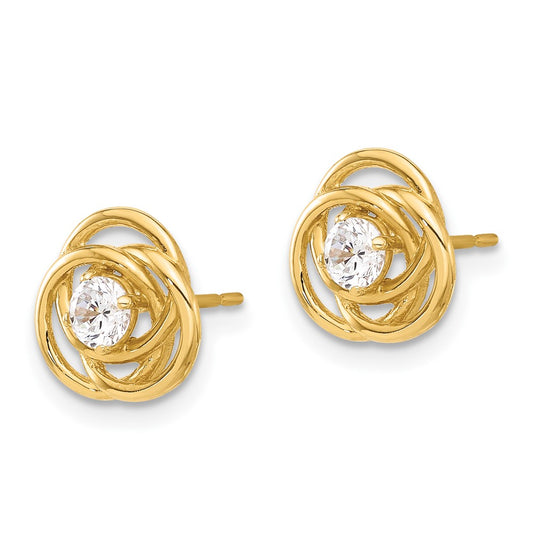 10K Yellow Gold Polished Love Knot CZ Post Earrings