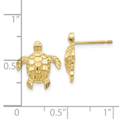 10K Yellow Gold Gold Polished & Textured Sea Turtles Post Earrings