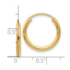 10K Yellow Gold Polished Round Endless 2mm Hoop Earrings