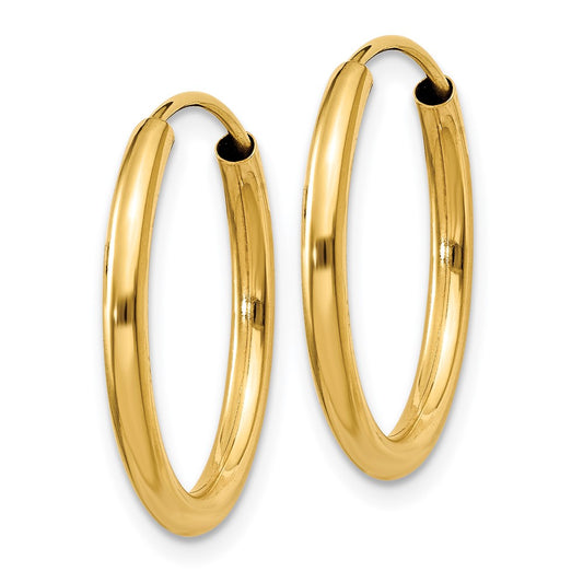 10K Yellow Gold Polished Round Endless 2mm Hoop Earrings