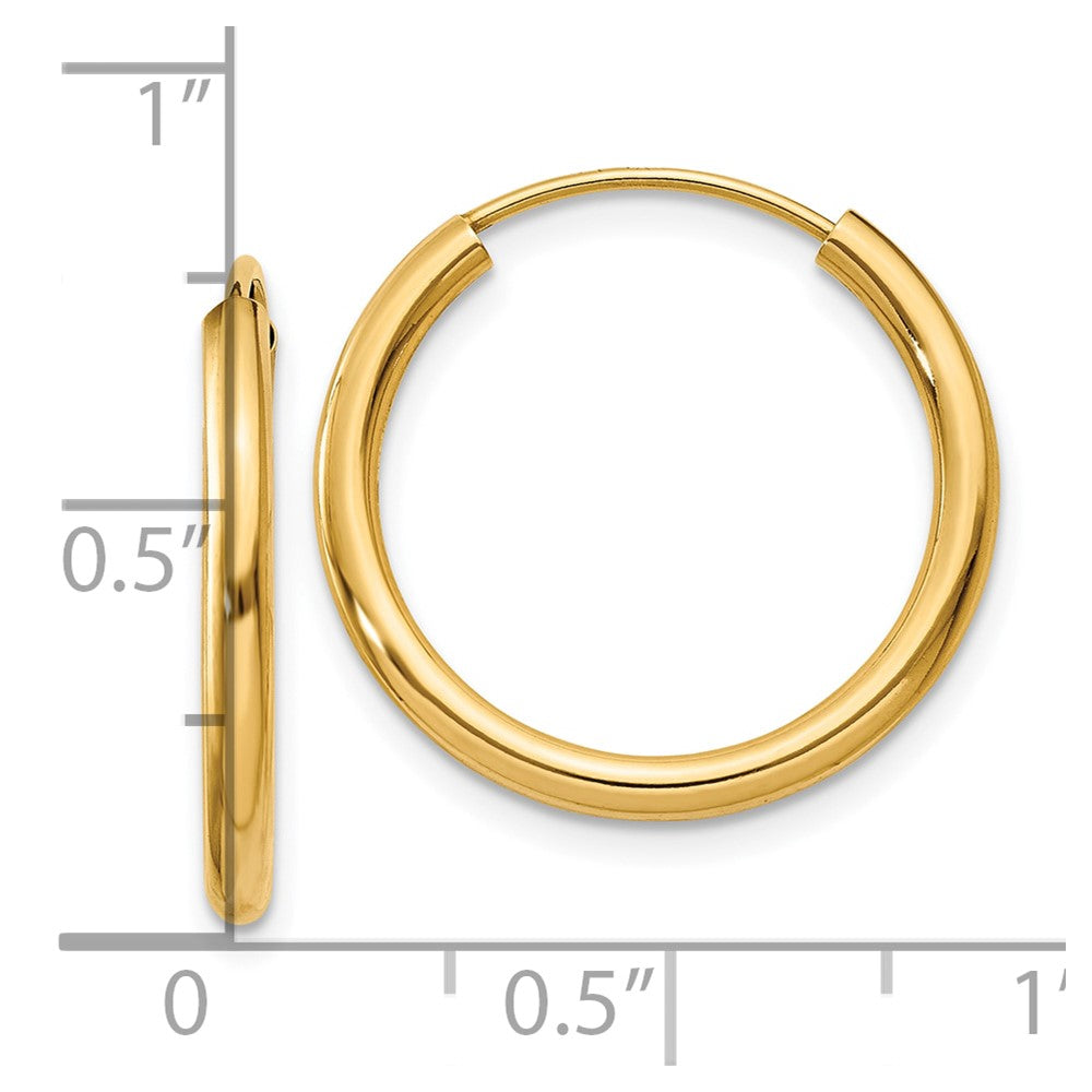 10K Yellow Gold Polished Round Endless 2mm Hoop Earrings