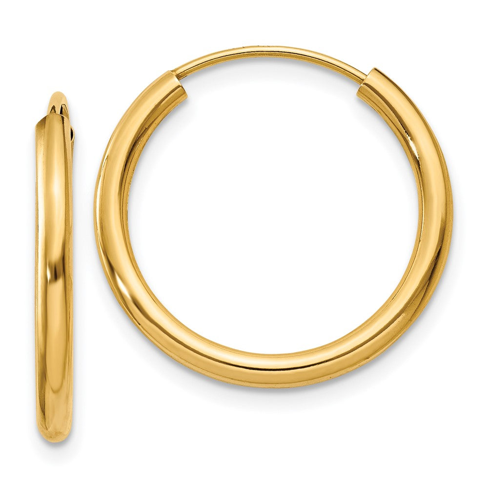 10K Yellow Gold Polished Round Endless 2mm Hoop Earrings