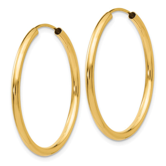 10K Yellow Gold Polished Round Endless 2mm Hoop Earrings