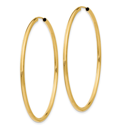 10K Yellow Gold Polished Round Endless 2mm Hoop Earrings