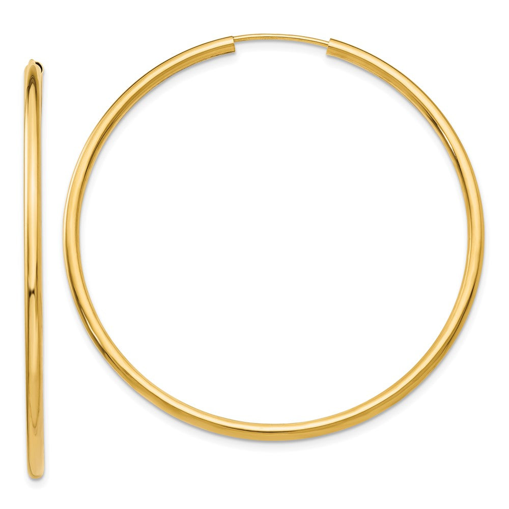 10K Yellow Gold Polished Round Endless 2mm Hoop Earrings
