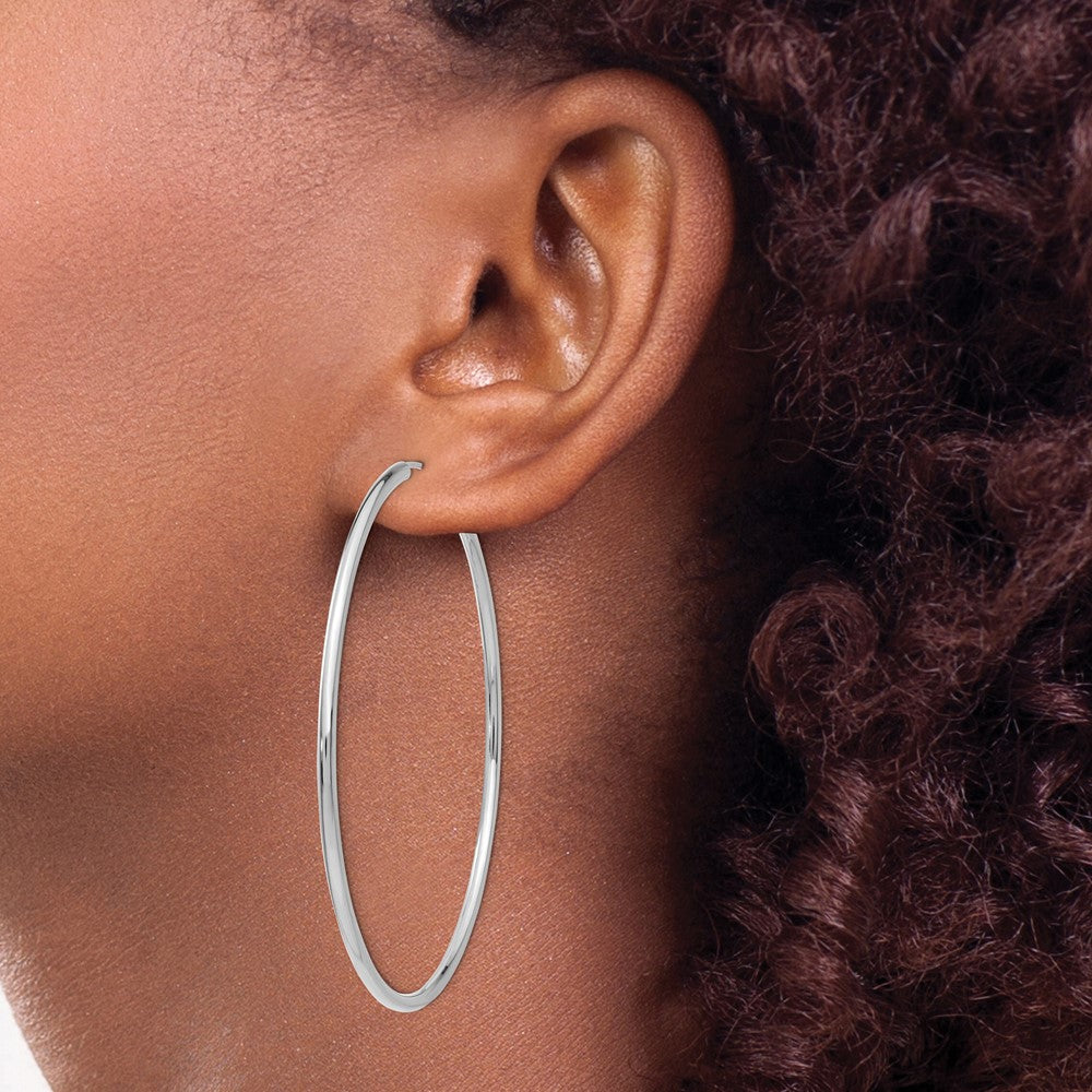 10K White Gold Polished Endless 2mm Hoop Earrings