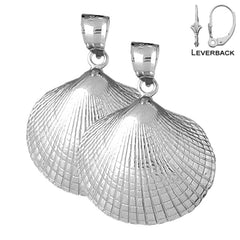 Sterling Silver 41mm Shell Earrings (White or Yellow Gold Plated)