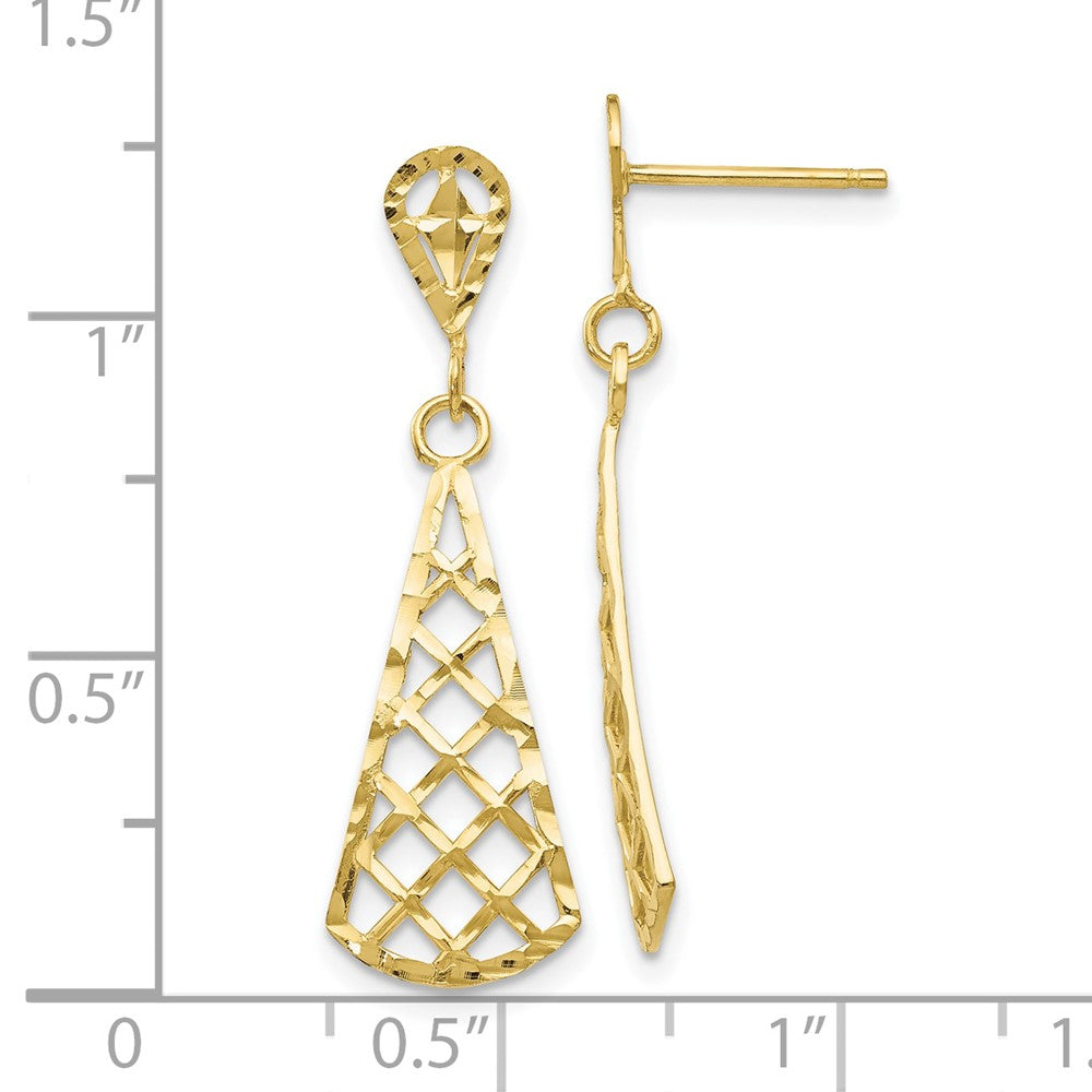 10K Yellow Gold Diamond-cut Inverted Fan Dangle Post Earrings