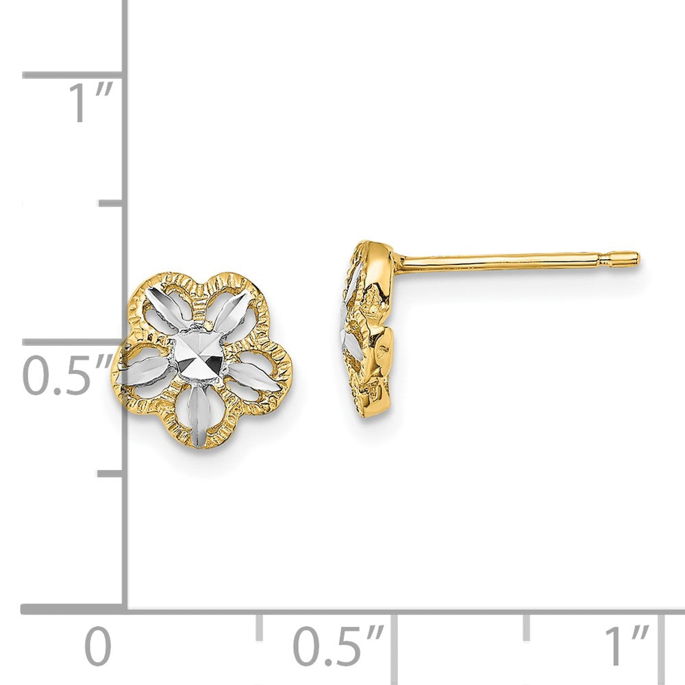 10K Yellow Gold & Rhodium Diamond-cut Flower Post Earrings