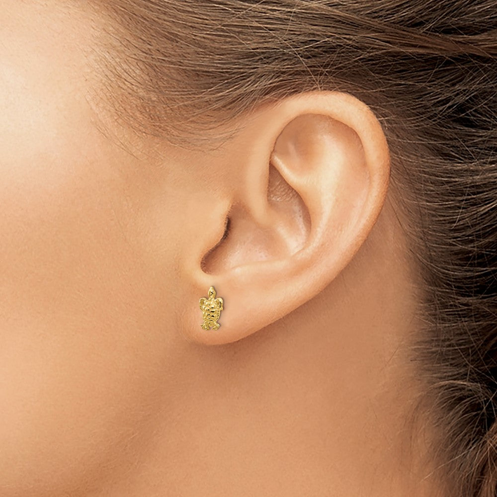 10K Yellow Gold Mini Turtle Post Earrings