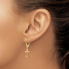 10K Two-Tone Gold Heart on Cross Leverback Earrings