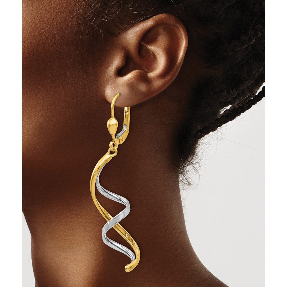 10K Two-Tone Gold Spiral Leverback Earrings